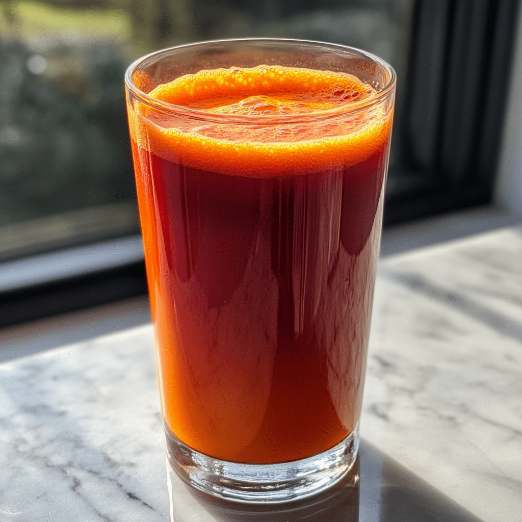 Glow Up Drink Recipe – The Best Natural Elixir for Radiant Skin & Energy 7 7-day glow skin juice recipe in glass with beetroot and carrots