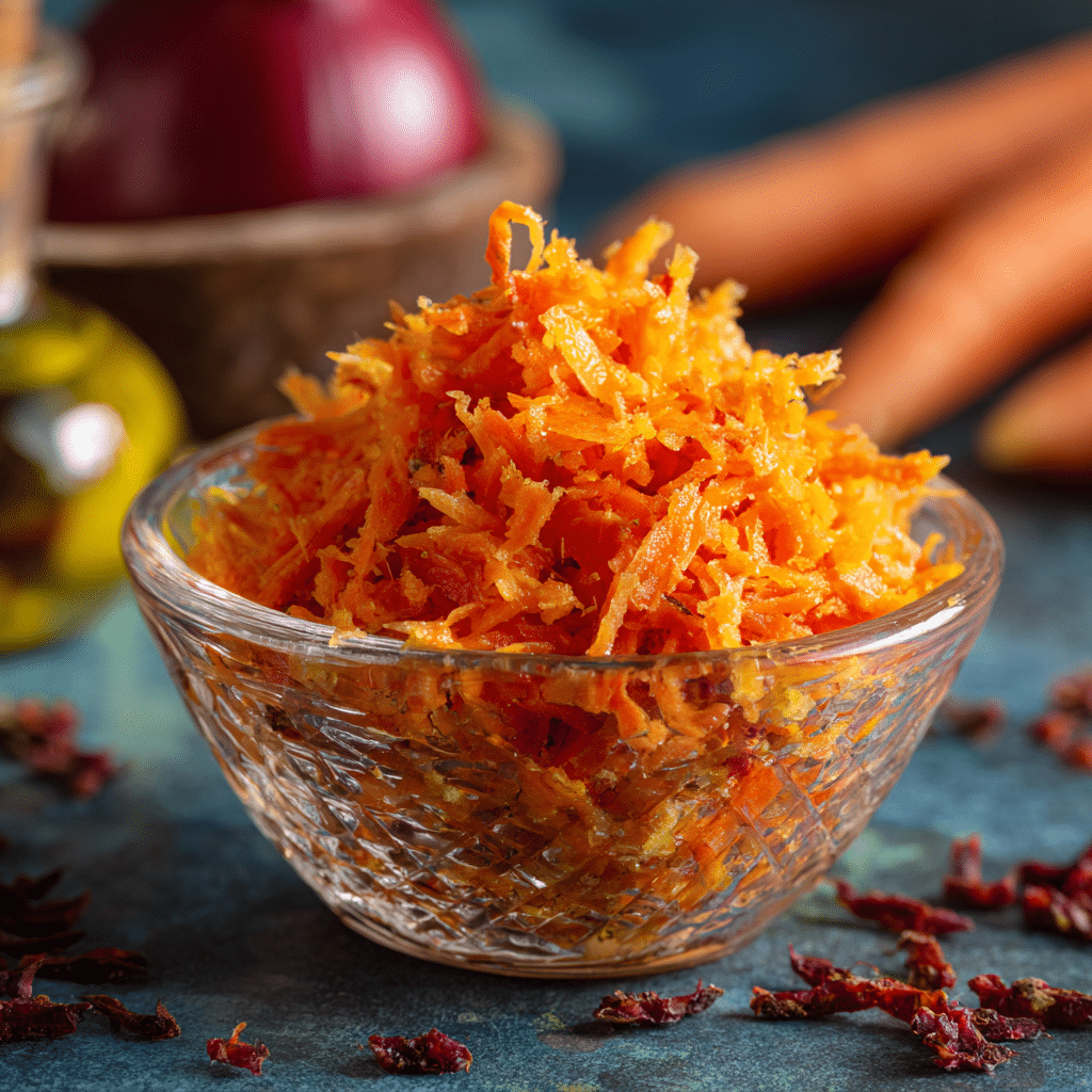 Retinol Carrot Salad – The Ultimate Skin-Boosting Recipe Guide 5 grated carrots with olive oil in glass bowl for retinol carrot salad