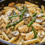 Creamy Mushroom and Asparagus Chicken Penne: The Ultimate Comfort Pasta Dish 8 Creamy mushroom and asparagus chicken penne in a white bowl