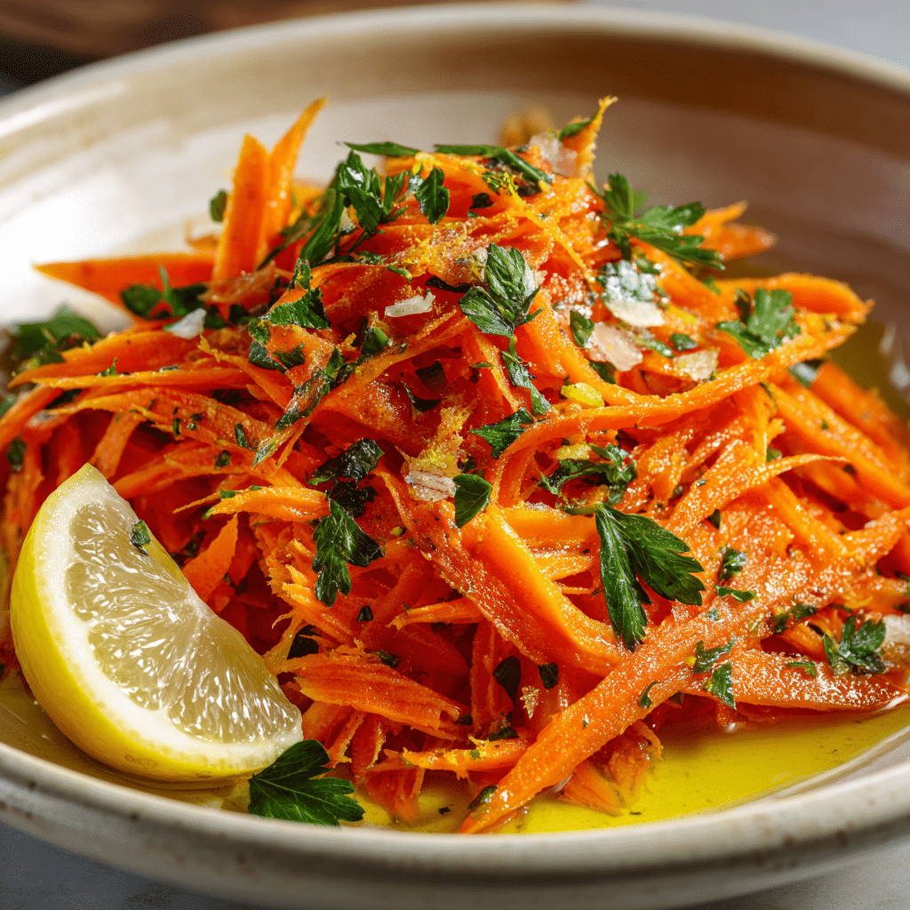 retinol carrot salad close-up with olive oil and parsley