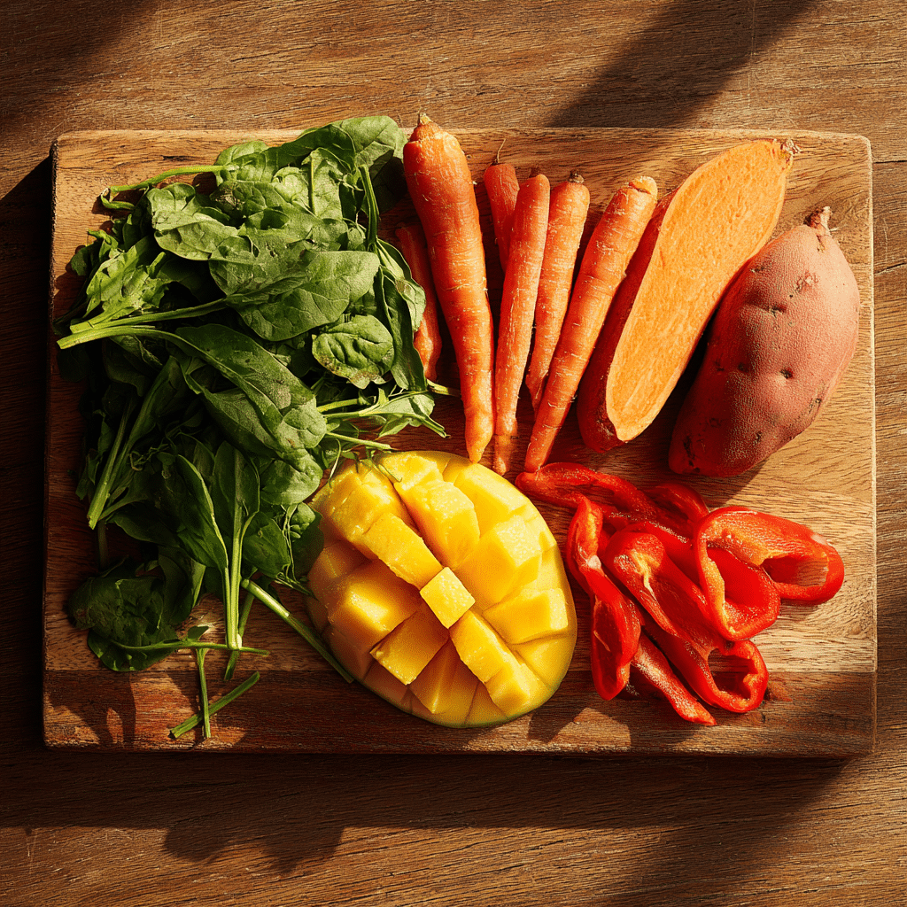 Retinol Juice Recipe & Shots – The Best Natural Elixir for Glowing Skin 5 Retinol juice ingredients on cutting board