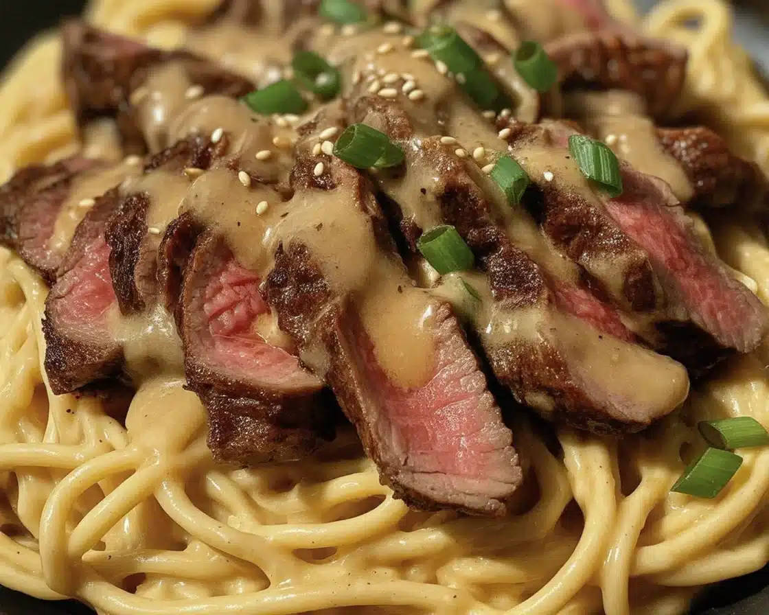 Garlic Butter Steak Lightning Noodles with tender steak slices and savory garlic butter sauce.
